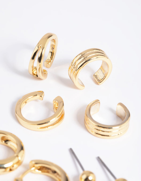 Gold Plated Basic Huggie & Cuff Earrings 8-Pack