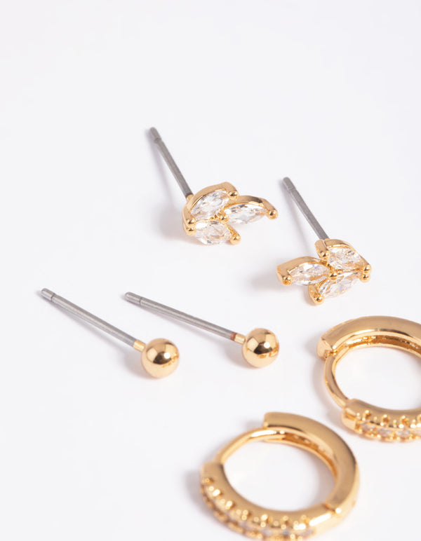 Gold Plated Cubic Zirconia Leaf Earrings 6-Pack