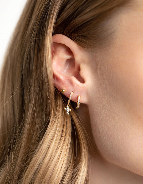 Gold Plated Cubic Zirconia Pave Cross Earrings 6-Pack