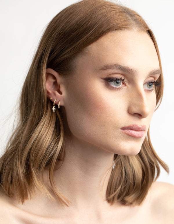 Gold Plated Cubic Zirconia Pave Cross Earrings 6-Pack