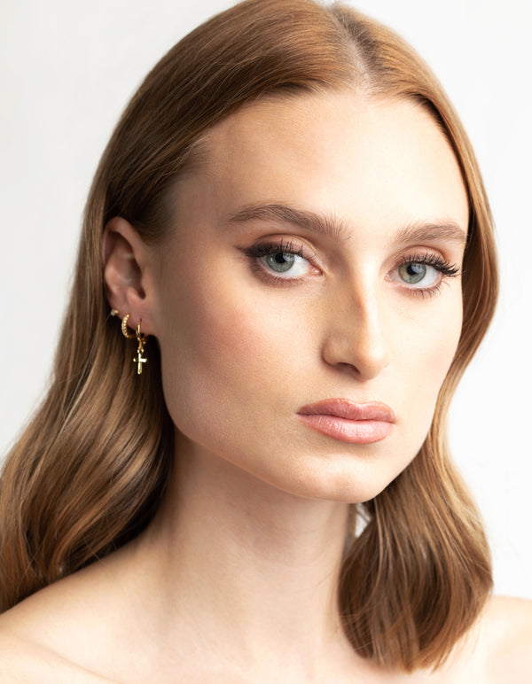 Gold Plated Chain Cross Earrings 8-Pack