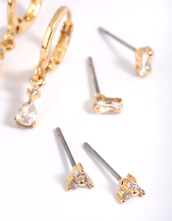 Gold Plated Crystal Pear Huggie Earrings 6-Pack