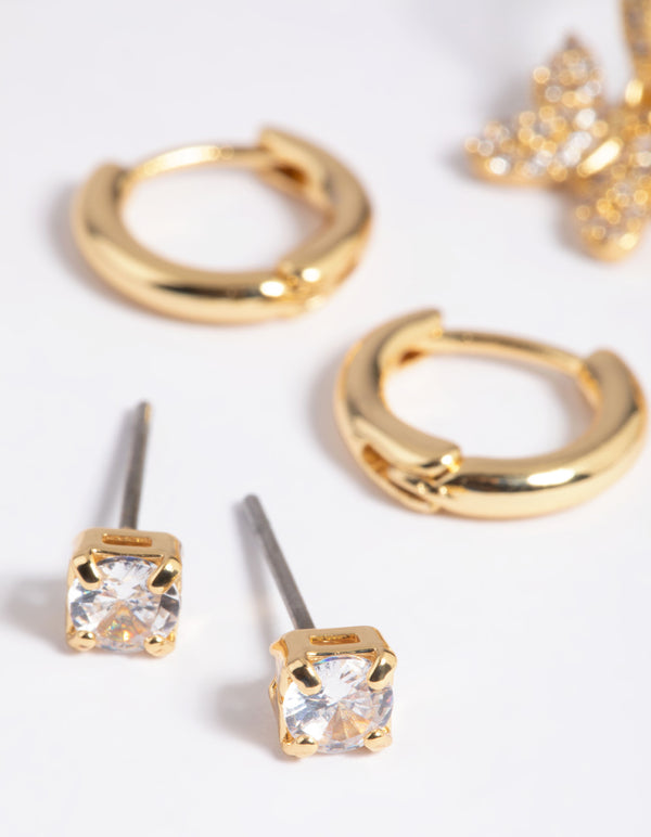 Gold Plated Cubic Zirconia Pave Butterfly Earrings 6-Pack