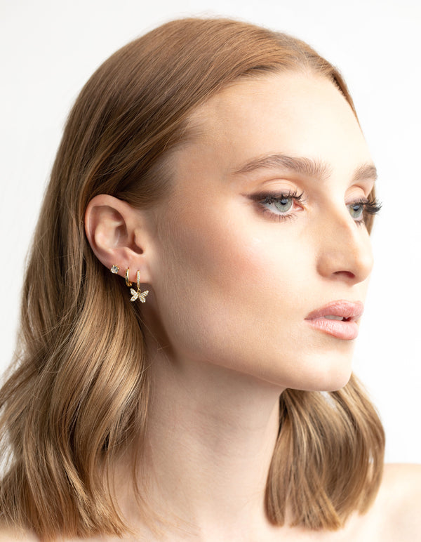 Gold Plated Cubic Zirconia Pave Butterfly Earrings 6-Pack