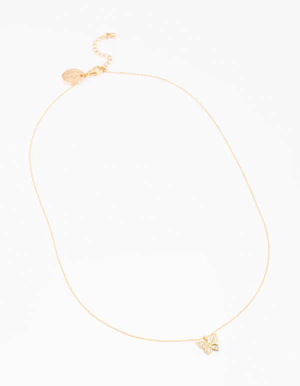 Gold Plated Pave Butterfly Necklace
