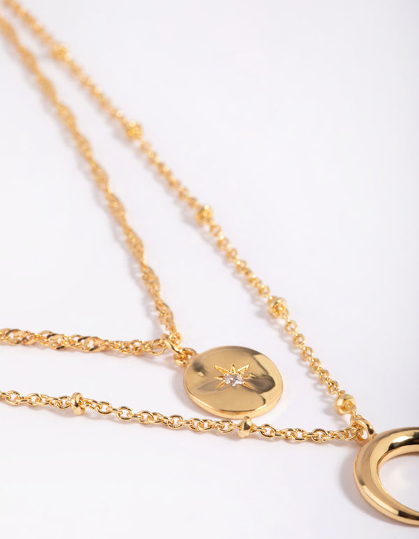 Gold Plated Celestial & Horn Layered Necklace
