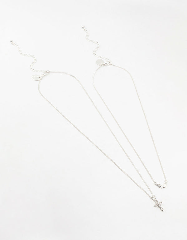 Silver Plated Wing & Diamante Cross Necklace