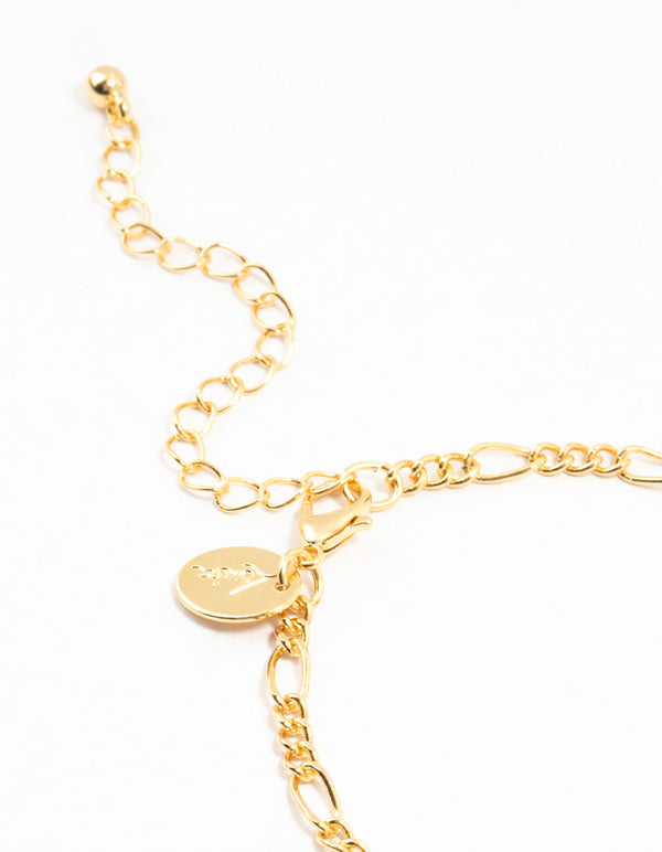 Gold Plated Diamante Heart Locket Figaro Bracelet