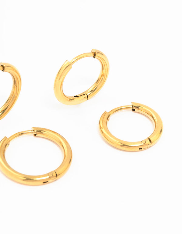 Waterproof Gold Plated Stainless Steel Small Hoop Earrings 2-Pack