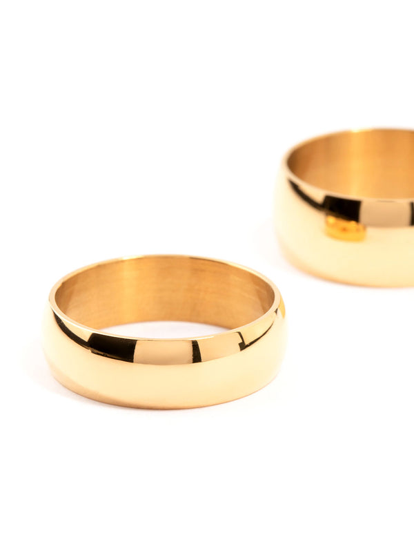 Waterproof Gold Plated Stainless Steel Stacking Rings 2-Pack