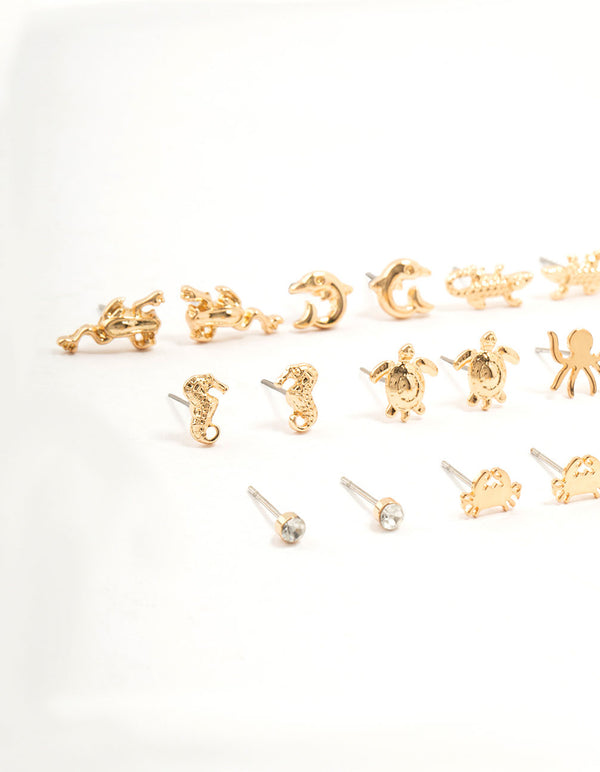 Gold Mixed Creatures Earrings 12-Pack