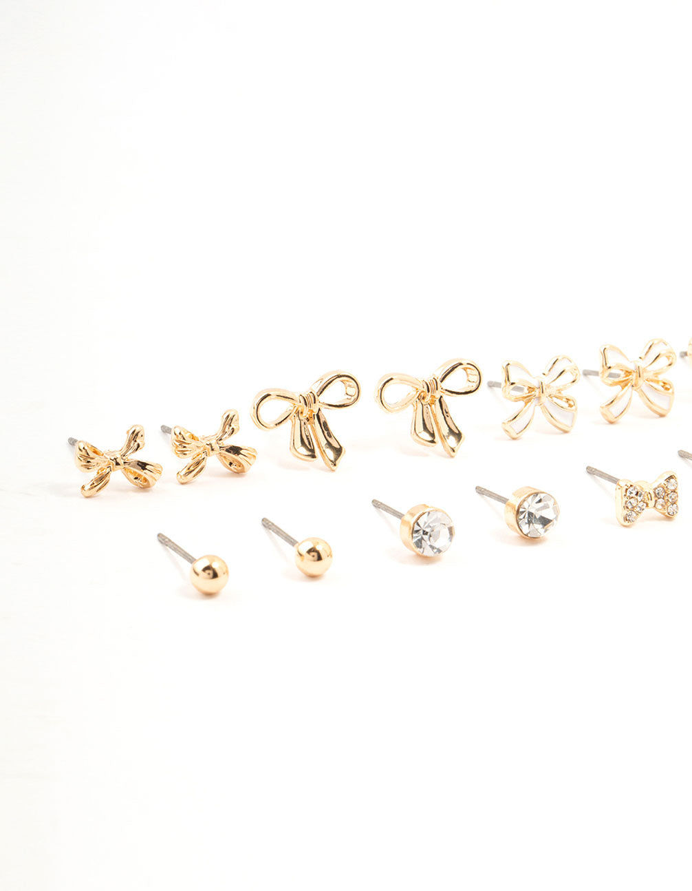 Gold Diamante Mixed Bow Earrings 8-Pack