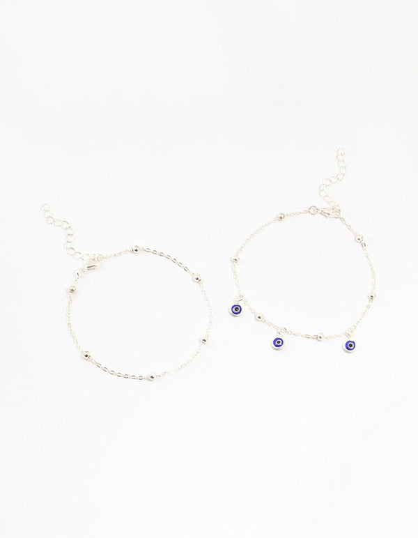 Silver Evil Eye Anklets 2-Pack