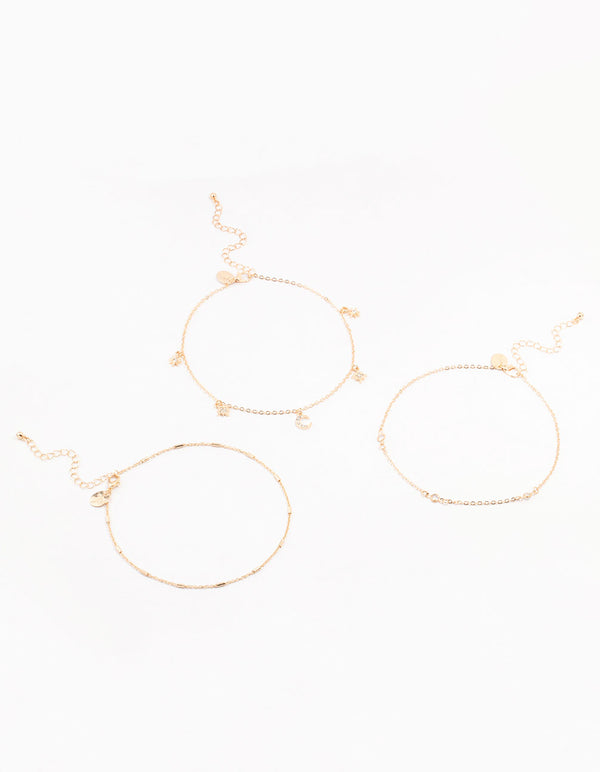 Gold Tab Diamante Star Chokers 3-Pack