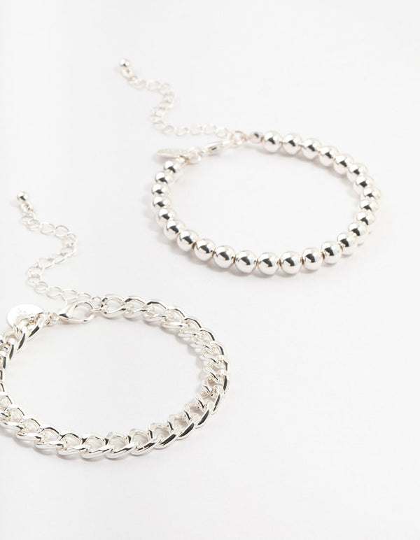 Silver Heart & Ball Chain Bracelets 4-Pack