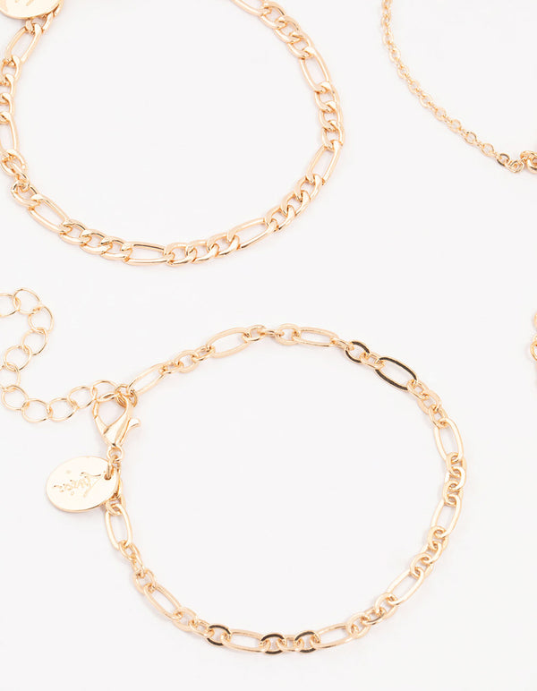 Gold Diamante Link Heart Bracelets 4-Pack