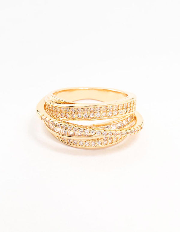 Gold Plated Layered Wrapped Cubic Zirconia Band Ring