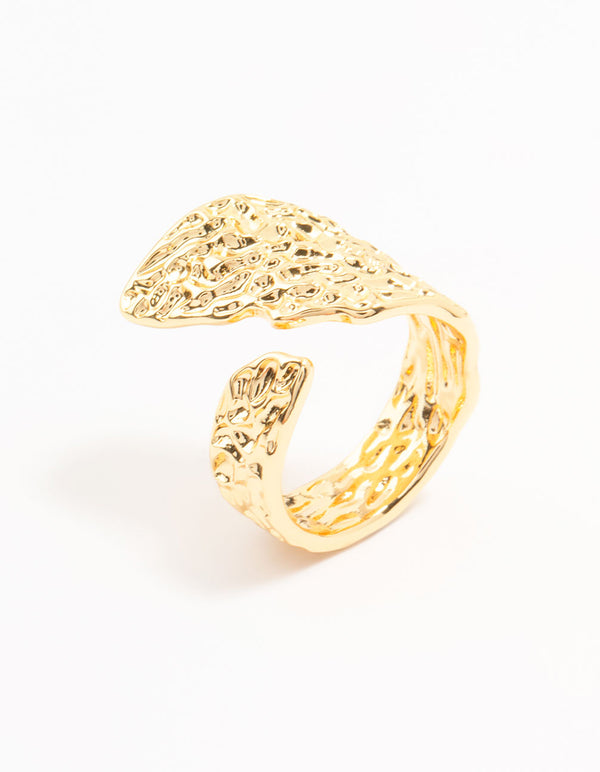 Gold Plated Textured Metal Wrap Ring