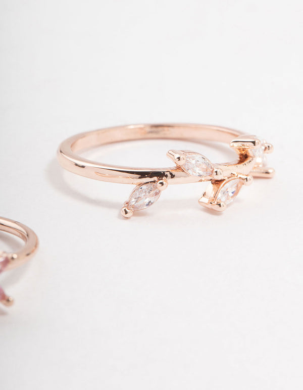 Featuring delicate vine detailing with marquise-cut stones in rose gold and cubic zirconia 2-pack side detail view