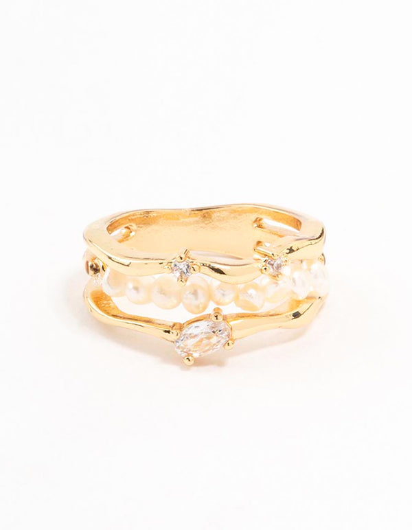 Gold Plated Nestled Pearl Multirow Ring