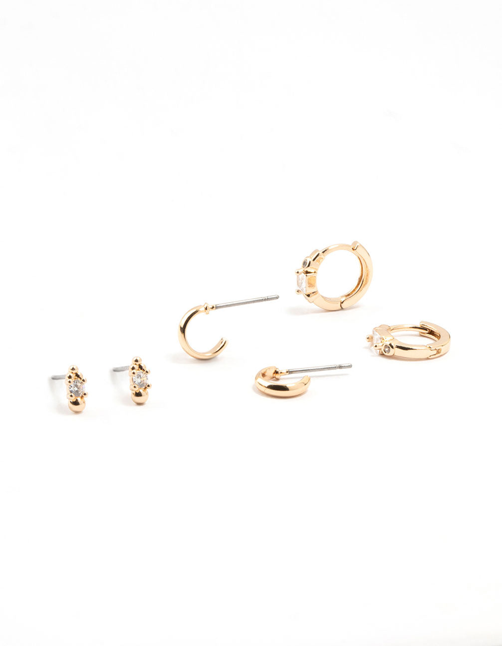 Gold Round & Square Stone Earrings 3-Pack