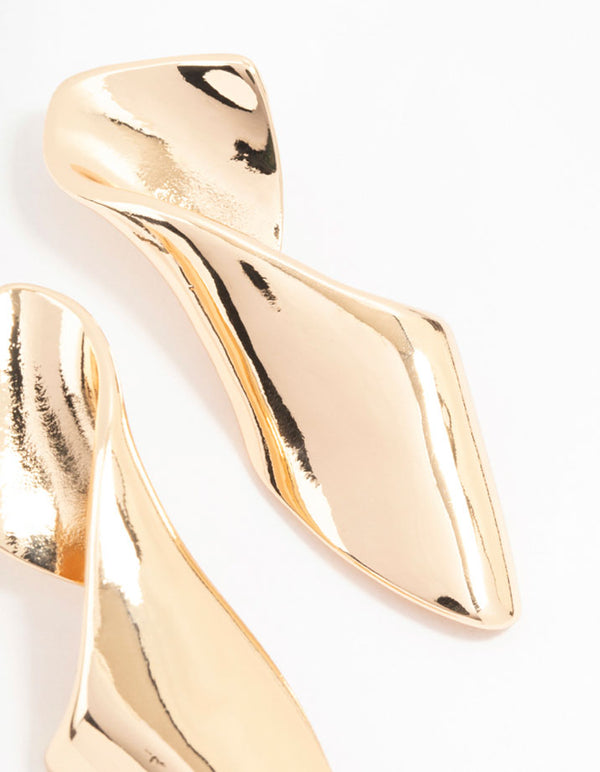 Gold Twisted Folded Long Drop Earrings