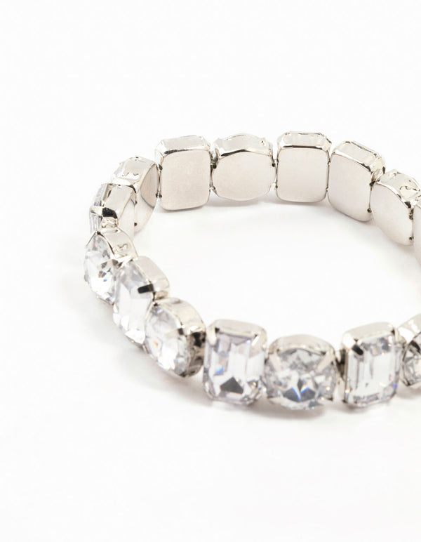 Silver Diamante Cluster Stretch Bracelet