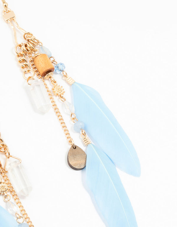 Gold Bug Shard Feather Chain Drop Earrings