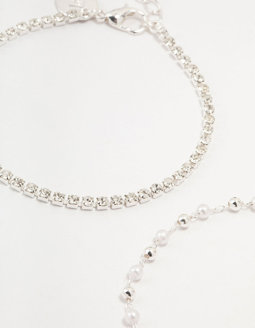 Silver Dainty Pearl Bracelets & Anklets Set