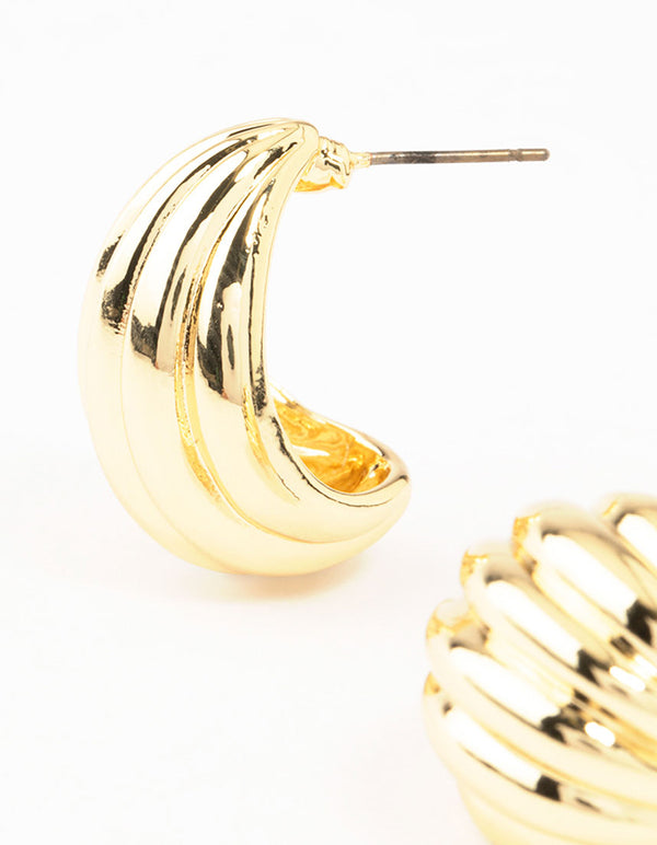 Gold Plated Brass Ribbed Hoop Earrings