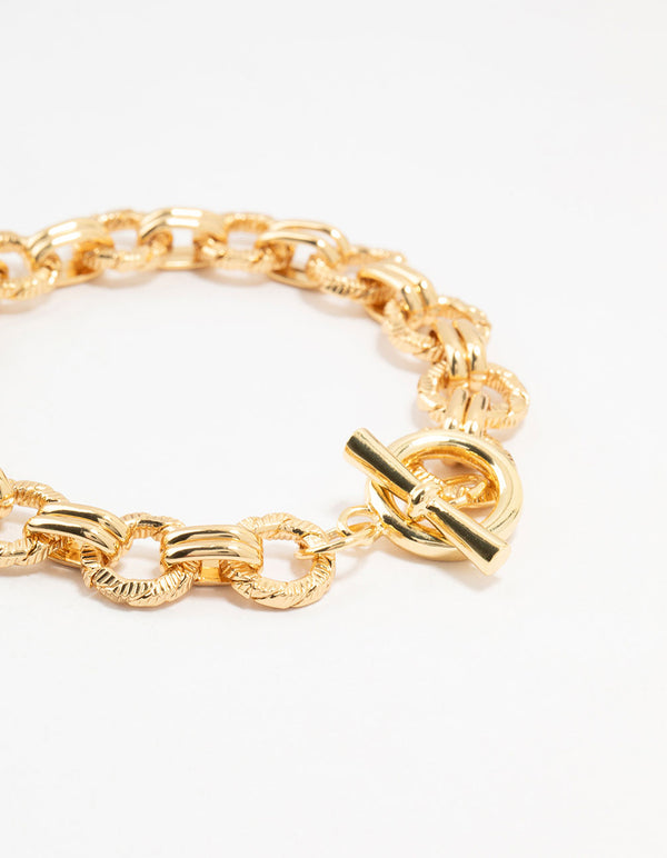 Gold Plated Brass Nautical Link T Bar Bracelet
