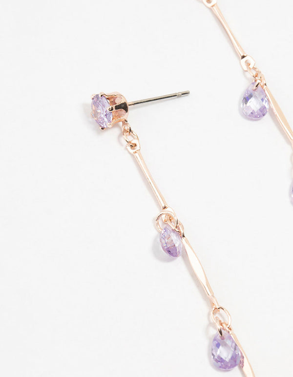 Rose Gold Purple Cubic Zirconia Droplet Drop Earrings