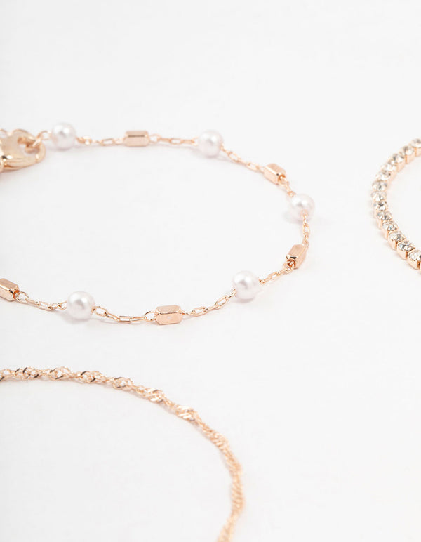 Rose Gold Dainty Pearl Bracelets & Anklets 4-Pack