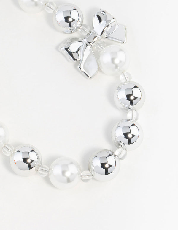 Plastic Bow & Pearl Heart Keychain