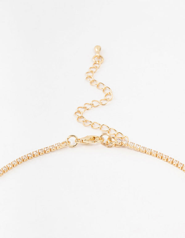 Gold Marquise Cubic Zirconia Station Necklace