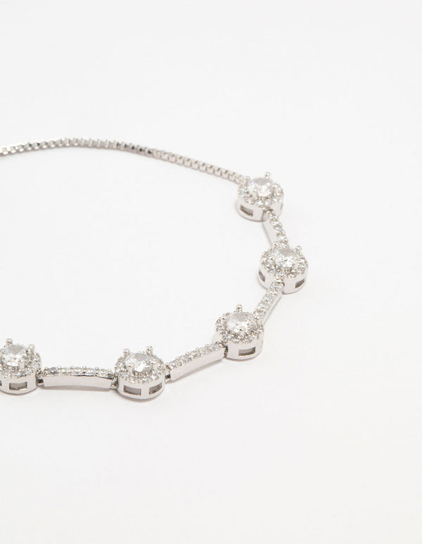 Silver Round Cubic Zirconia Halo Toggle Bracelet