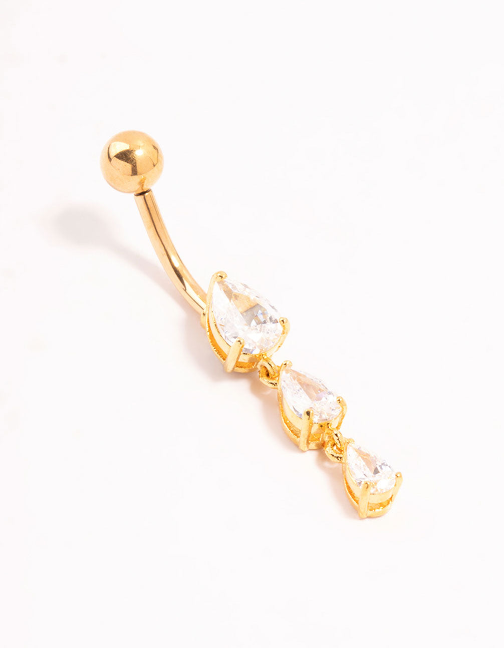Gold Plated Surgical Steel Trio Mini Pear Cubic Zirconia Threadless Belly Bar