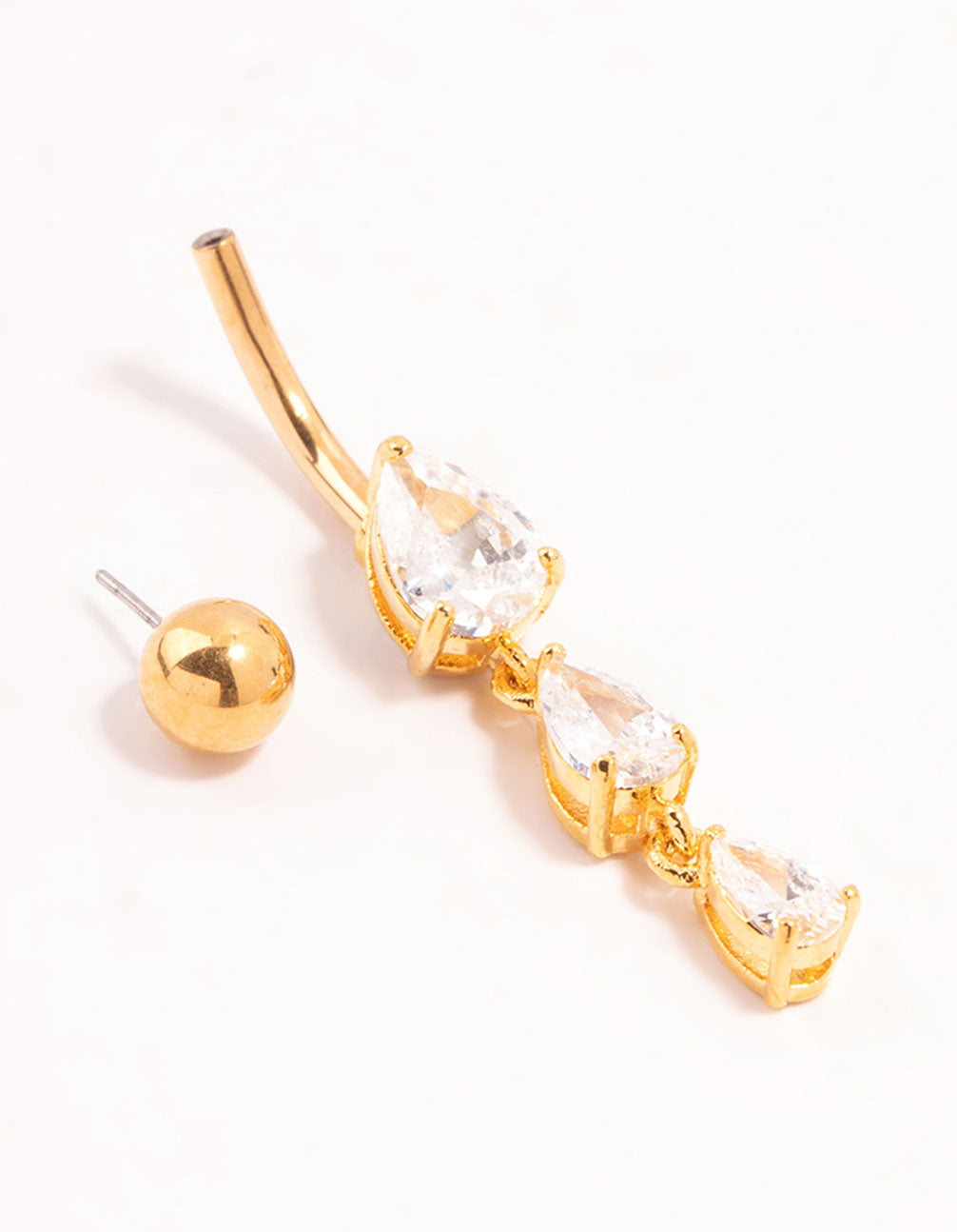 Gold Plated Surgical Steel Trio Mini Pear Cubic Zirconia Threadless Belly Bar
