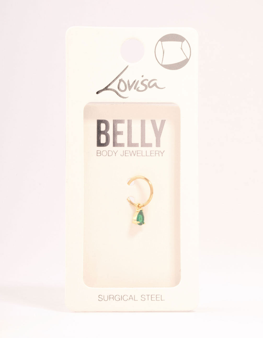 Gold Plated Surgical Steel Pear Green Diamante Drop Belly Bar