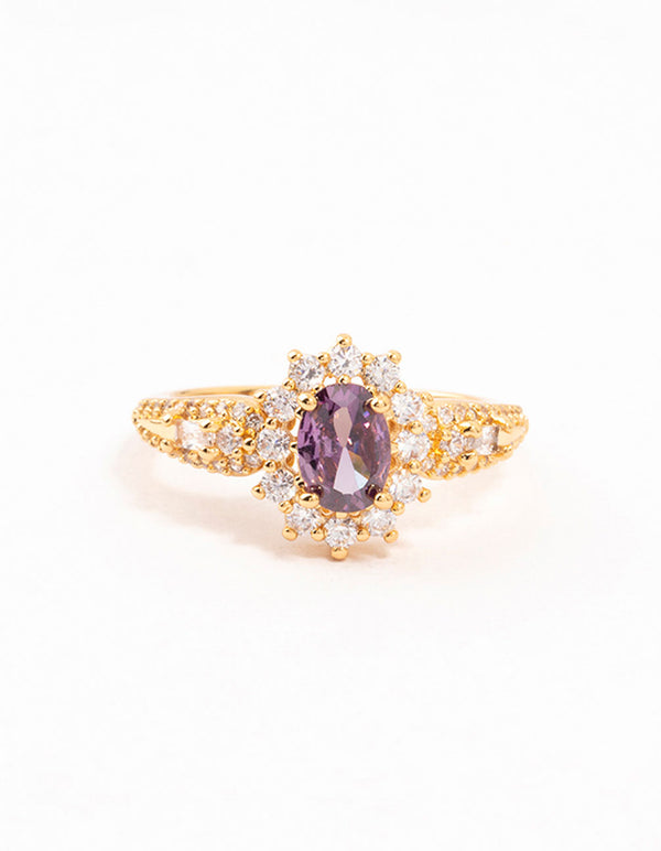 Gold Opulent Purple Cubic Zirconia Statement Ring