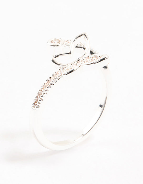 Silver Plated Butterfly Cubic Zirconia Wrapped Ring