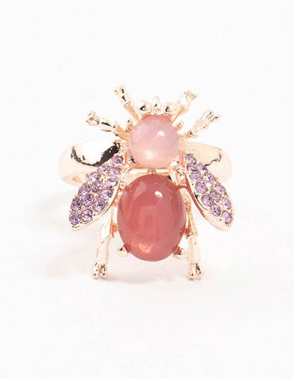 Rose Gold Diamante Beetle Ring