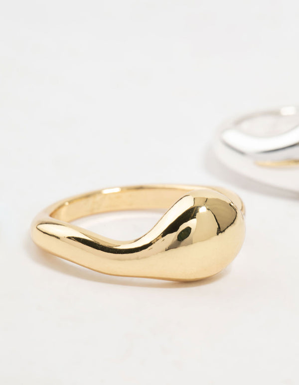 Featuring mixed metals irregular stacking rings in gold and silver 2-pack close up view