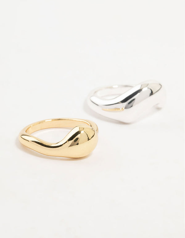 Discover mixed metals irregular stacking rings in gold and silver 2-pack front view