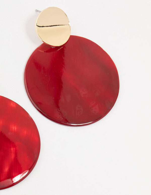 Red Genuine Shell Circle Drop Earrings