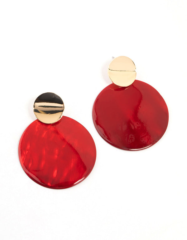 Red Genuine Shell Circle Drop Earrings