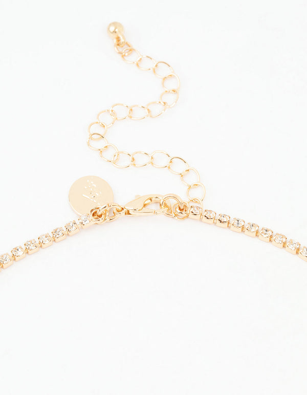 Gold Diamante Teardrop Cascading Necklace & Earring Set