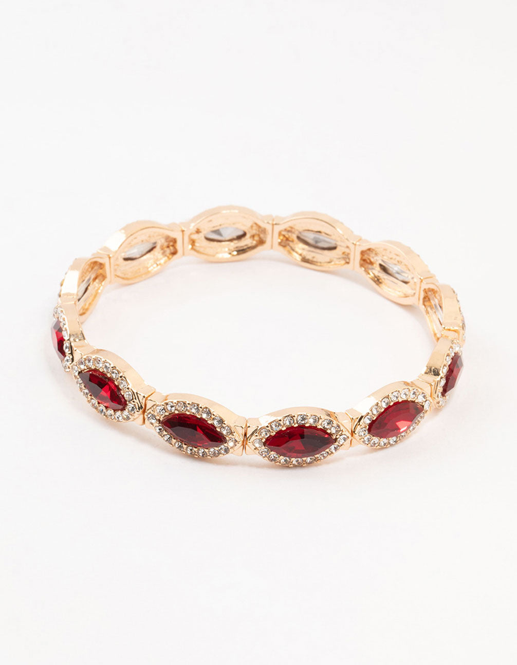 Gold Marquise Red Diamante Stretch Bracelet