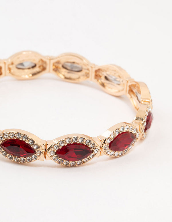 Gold Marquise Red Diamante Stretch Bracelet