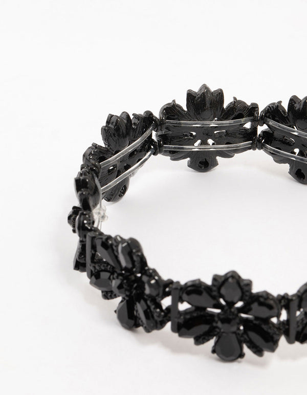 Black Coated Flower Stretch Bracelet